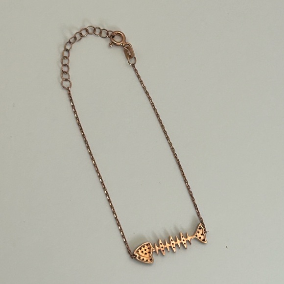 Sunkissed Sterling Silver Cubic Zirconia Fish Bracelet Rose Gold Plating 7" - Picture 6 of 12